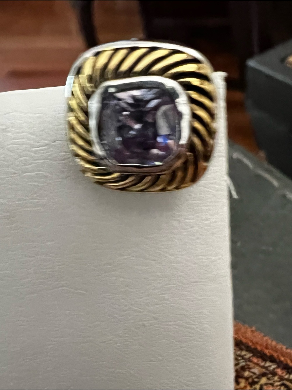 Two-Tone Gold & Silver Stud Earrings with Light Purple Gemstones - Picture 7 of 8